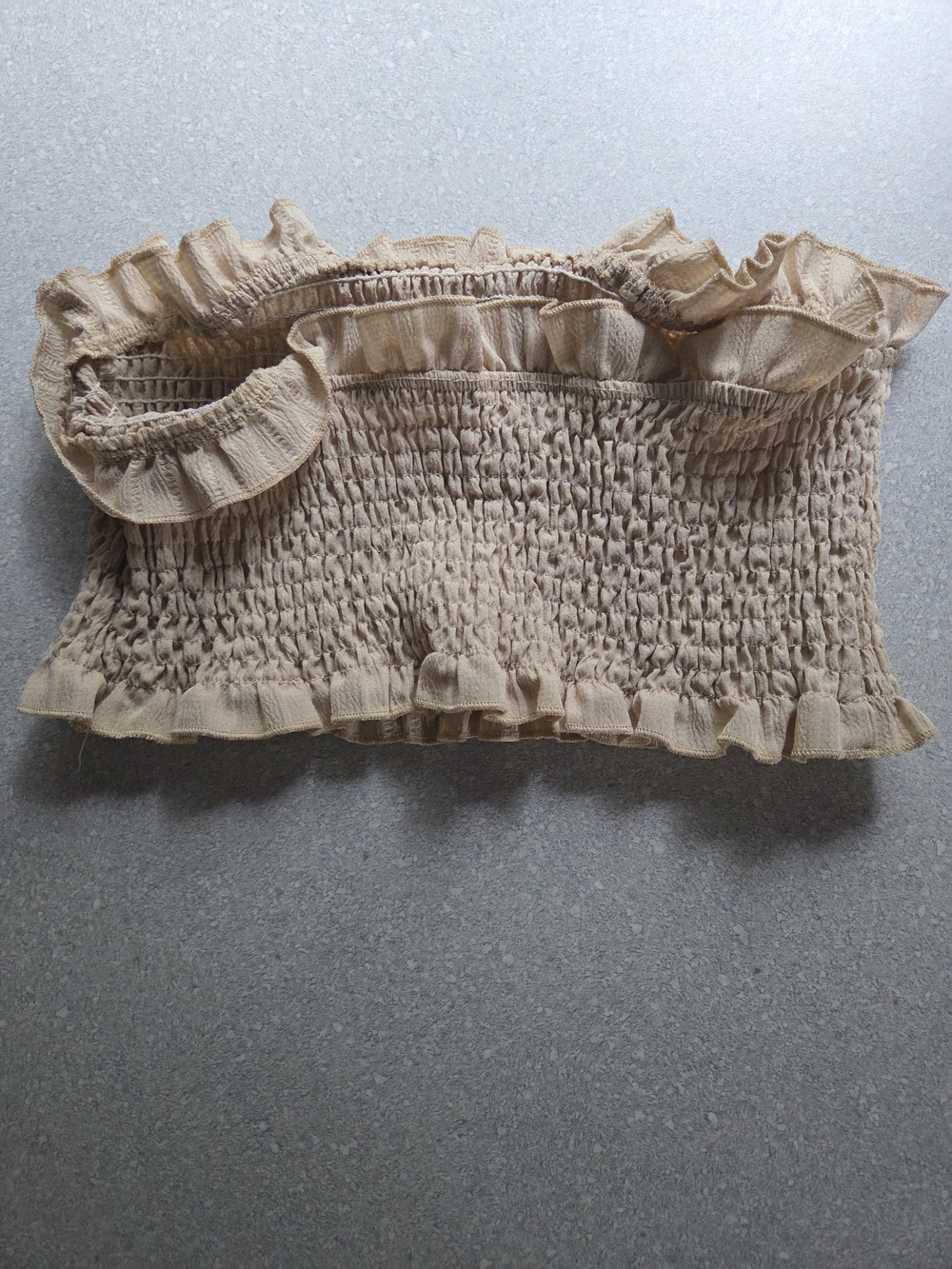 Beige Smocked Ruffle Tube Top